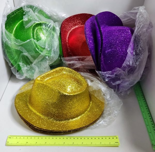 כובע קאובוי פלסטיק נצנצים צבעוני | קאובוי תחפושת