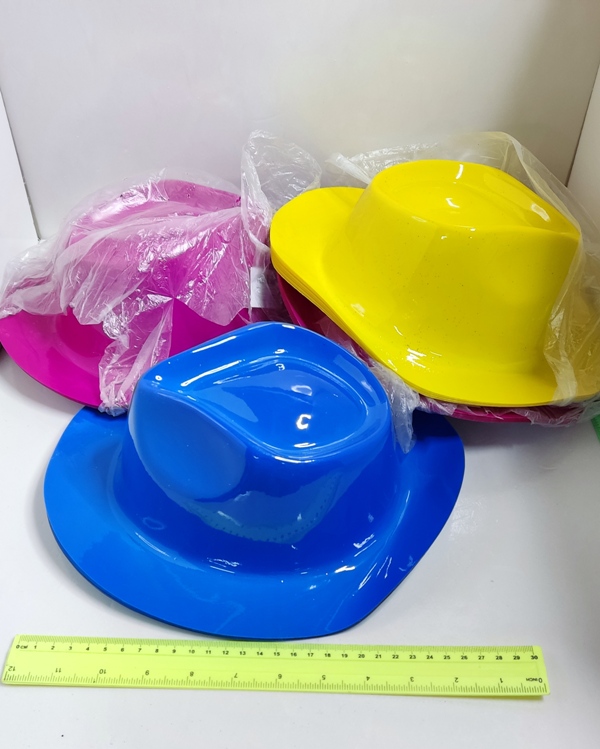 כובע קאובוי פלסטיק צבעוני חלק | קאובוי תחפושת
