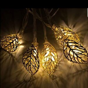 שרשרת אורות עלים זהב | שרשרת לד אורך 2 מטר על סוללות